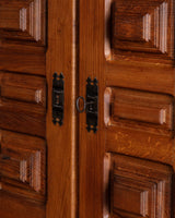 Four Door Brualist Oak Cabinet w/ Stacked Panels, France, 1960's - Lone Fox