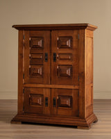 Four Door Brualist Oak Cabinet w/ Stacked Panels, France, 1960's - Lone Fox