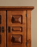 Four Door Brualist Oak Cabinet w/ Stacked Panels, France, 1960's - Lone Fox