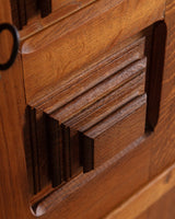 Four Door Brualist Oak Cabinet w/ Stacked Panels, France, 1960's - Lone Fox