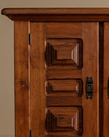 Four Door Brualist Oak Cabinet w/ Stacked Panels, France, 1960's - Lone Fox