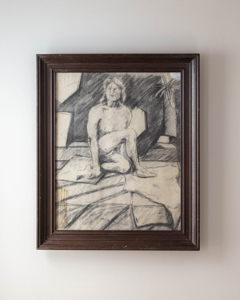 Framed Pencil Sketch of a Nude Woman - Lone Fox