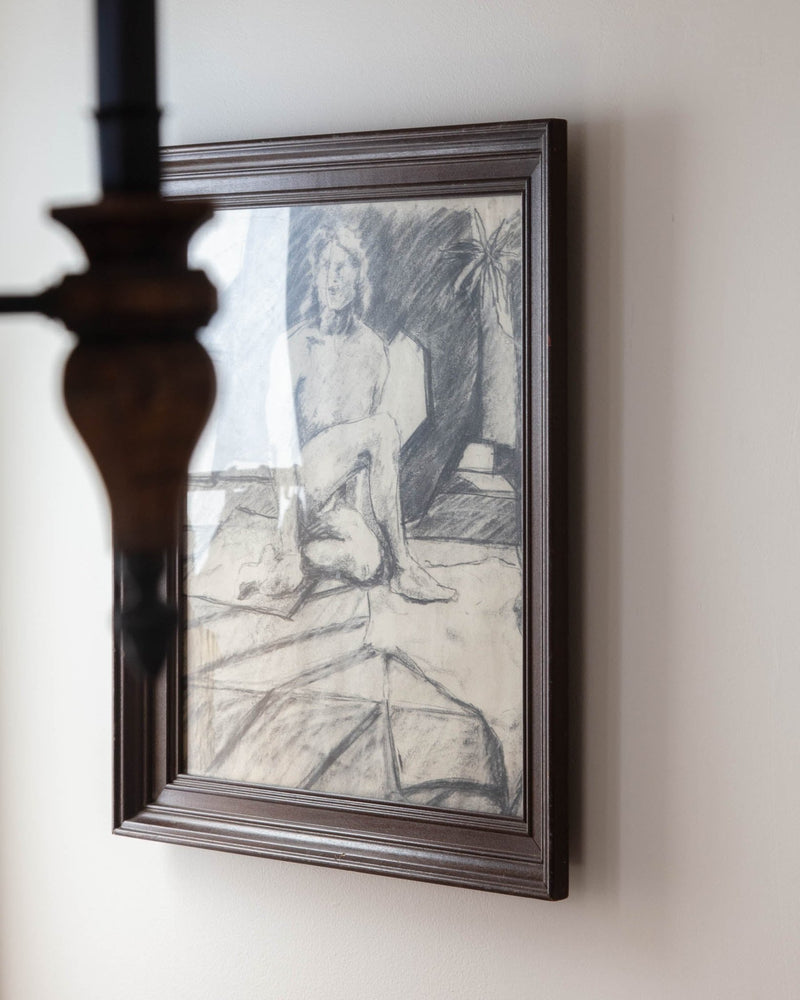 Framed Pencil Sketch of a Nude Woman - Lone Fox