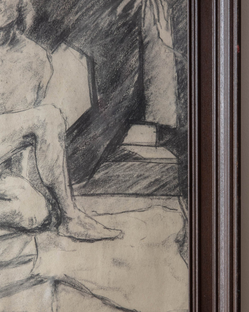 Framed Pencil Sketch of a Nude Woman - Lone Fox