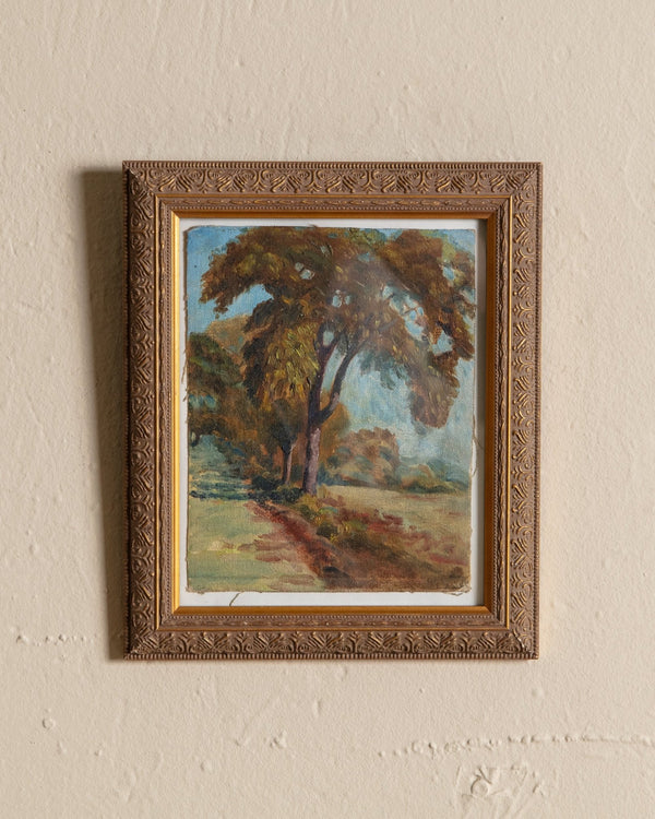 Framed Tree Scenery Oil Painting on Canvas, 1950's - Lone Fox