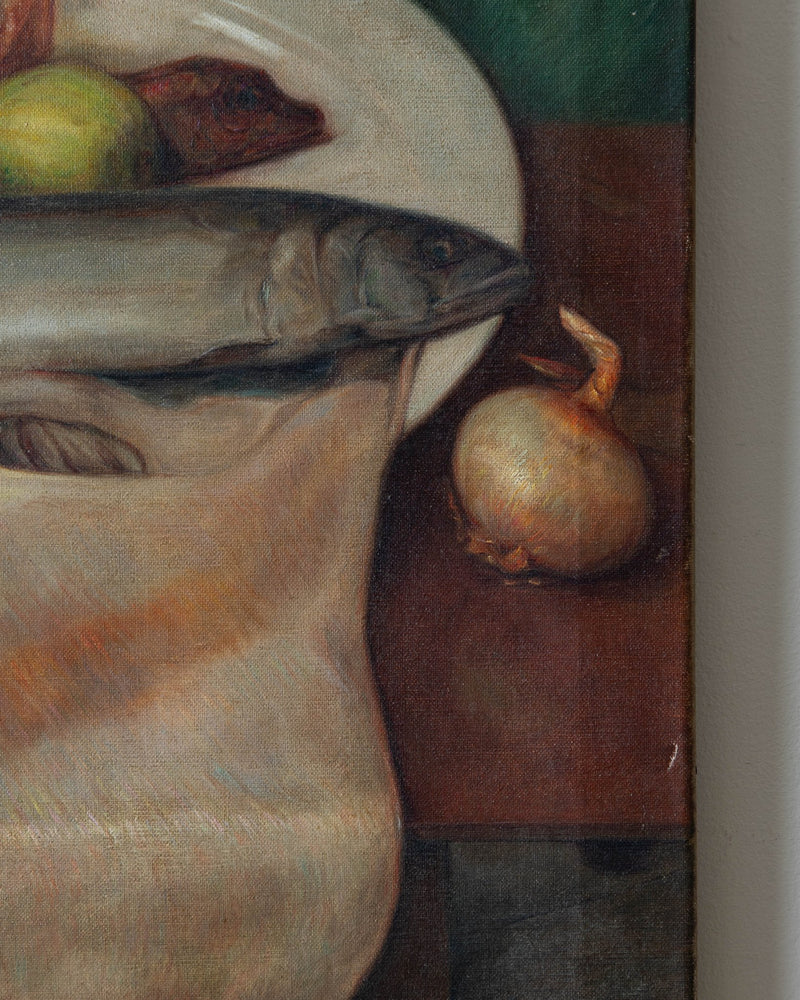 French 19th Century Fish Still Life Oil Painting - Lone Fox