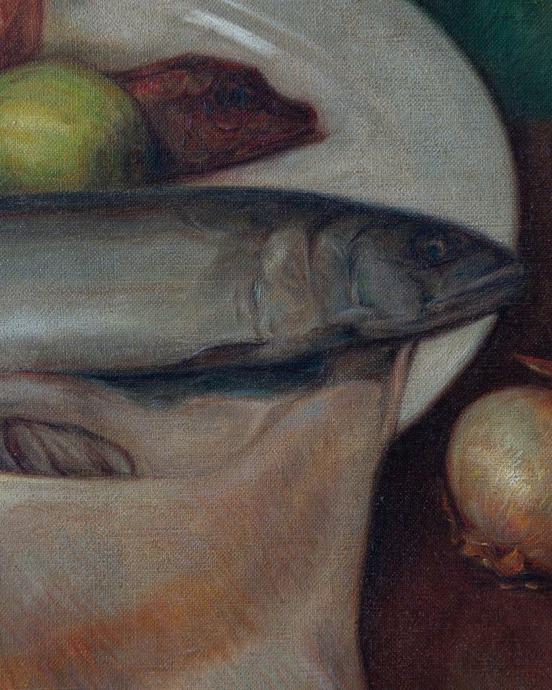 French 19th Century Fish Still Life Oil Painting - Lone Fox