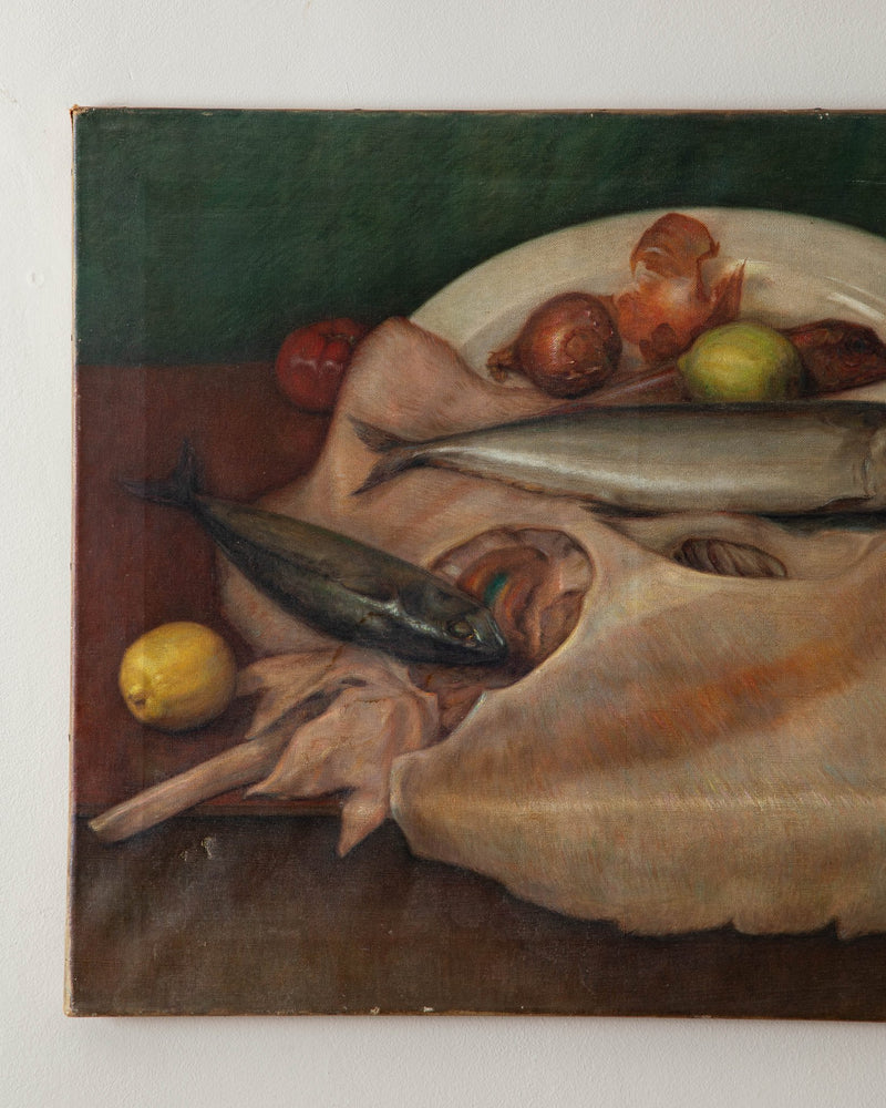 French 19th Century Fish Still Life Oil Painting - Lone Fox