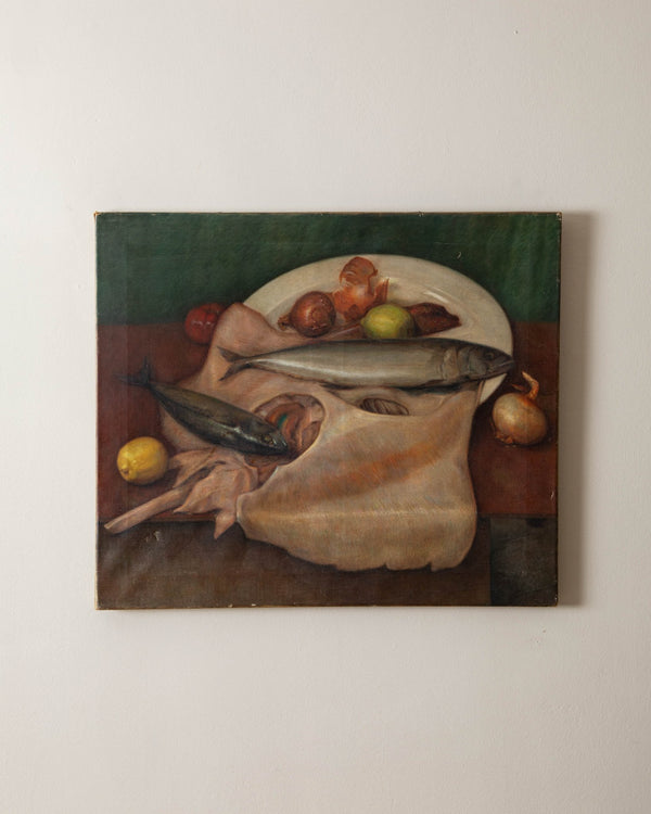 French 19th Century Fish Still Life Oil Painting - Lone Fox