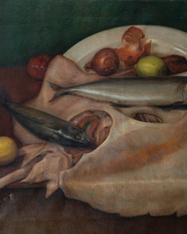 French 19th Century Fish Still Life Oil Painting - Lone Fox