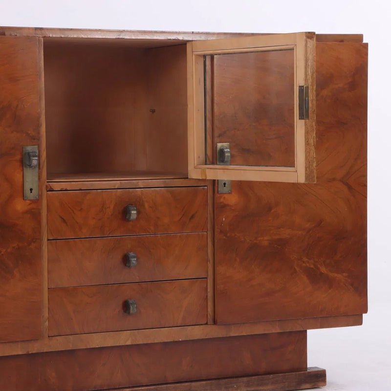 French Art Deco Bar Cabinet in Flamed Walnut, 1940's - Lone Fox