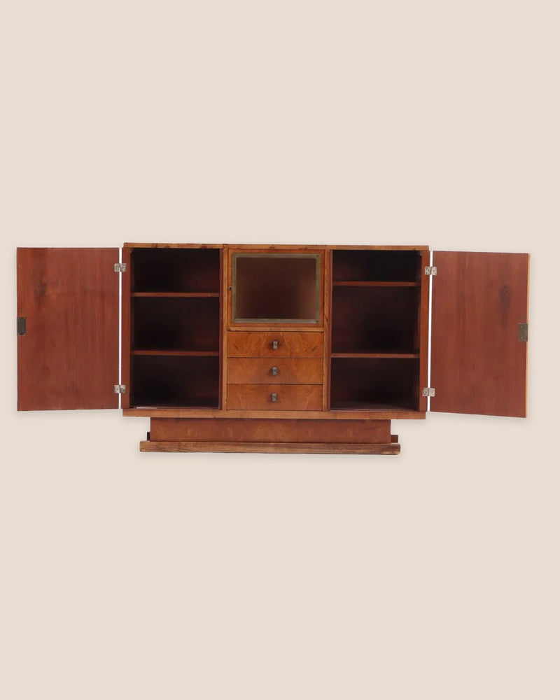 French Art Deco Bar Cabinet in Flamed Walnut, 1940's - Lone Fox