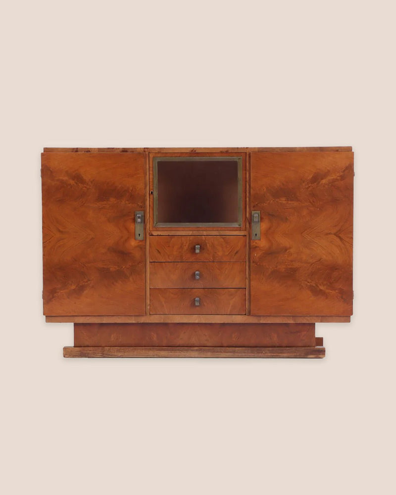 French Art Deco Bar Cabinet in Flamed Walnut, 1940's - Lone Fox