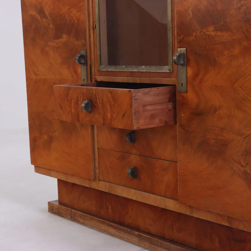 French Art Deco Bar Cabinet in Flamed Walnut, 1940's - Lone Fox