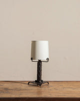 French Arts & Crafts Bronze Table Lamp w/ Linen Shade, 1920's - Lone Fox