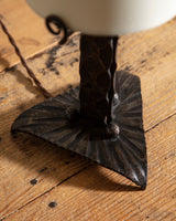 French Arts & Crafts Bronze Table Lamp w/ Linen Shade, 1920's - Lone Fox