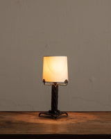 French Arts & Crafts Bronze Table Lamp w/ Linen Shade, 1920's - Lone Fox