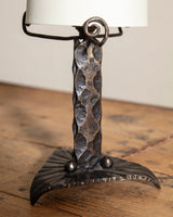 French Arts & Crafts Bronze Table Lamp w/ Linen Shade, 1920's - Lone Fox