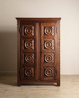 French Carved Oak Two Door Armoire by Charles Dudouyt, 1940's - Lone Fox