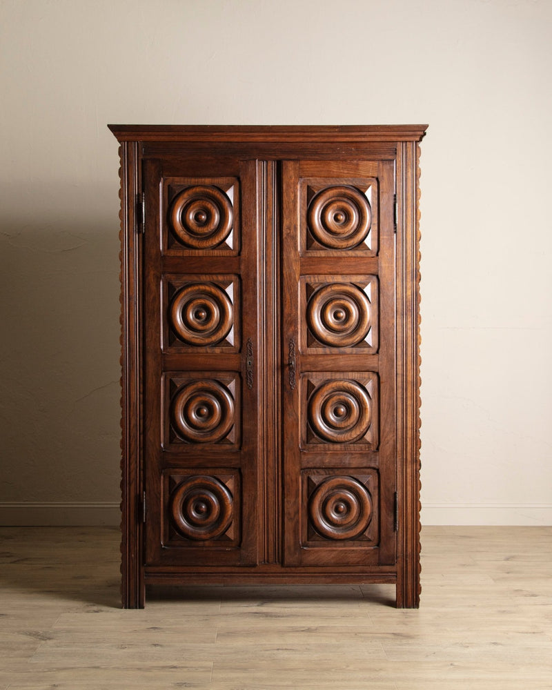 French Carved Oak Two Door Armoire by Charles Dudouyt, 1940's - Lone Fox