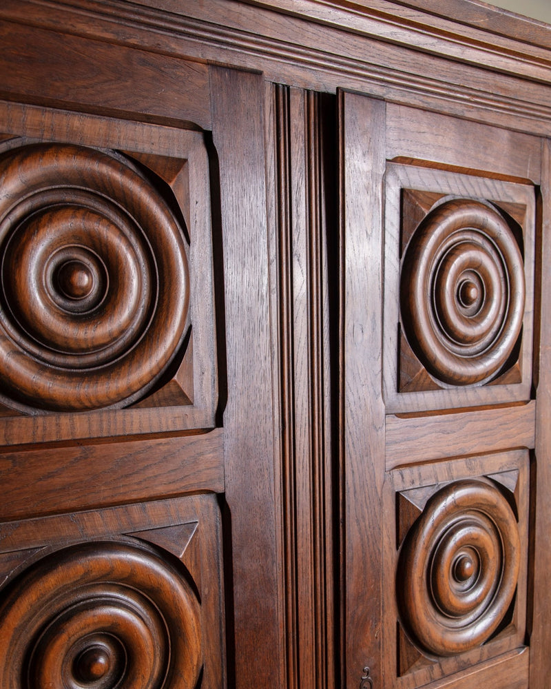 French Carved Oak Two Door Armoire by Charles Dudouyt, 1940's - Lone Fox