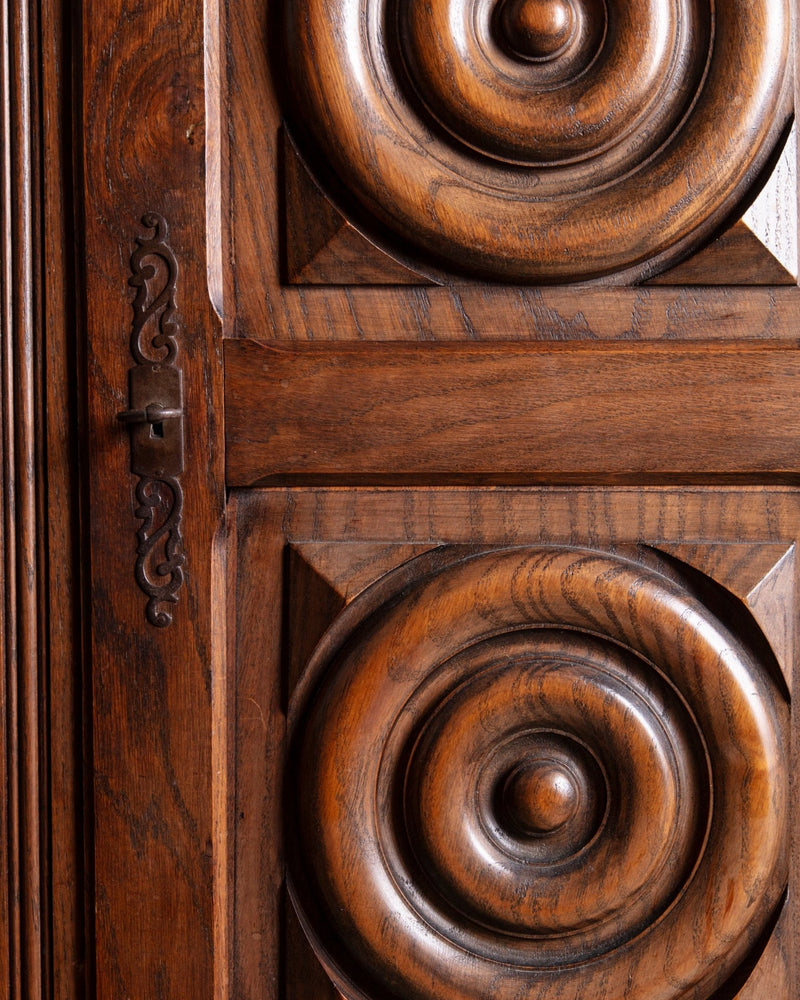 French Carved Oak Two Door Armoire by Charles Dudouyt, 1940's - Lone Fox