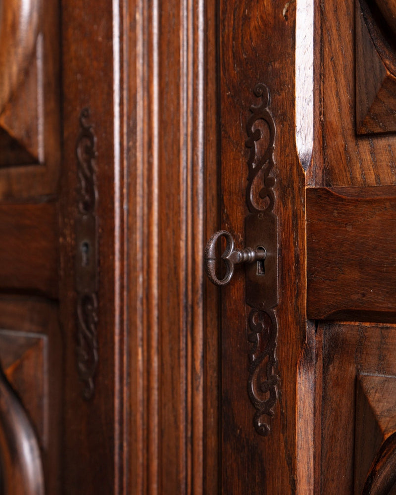 French Carved Oak Two Door Armoire by Charles Dudouyt, 1940's - Lone Fox