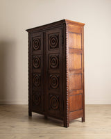 French Carved Oak Two Door Armoire by Charles Dudouyt, 1940's - Lone Fox
