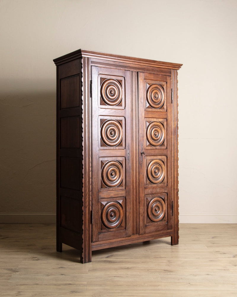 French Carved Oak Two Door Armoire by Charles Dudouyt, 1940's - Lone Fox