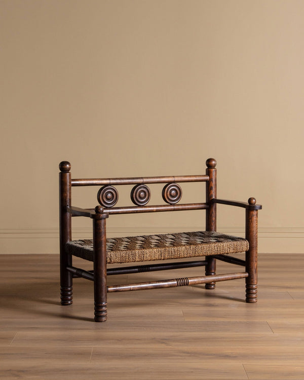 French Carved Wood & Rope Bench by Charles Dudouyt, 1940's - Lone Fox
