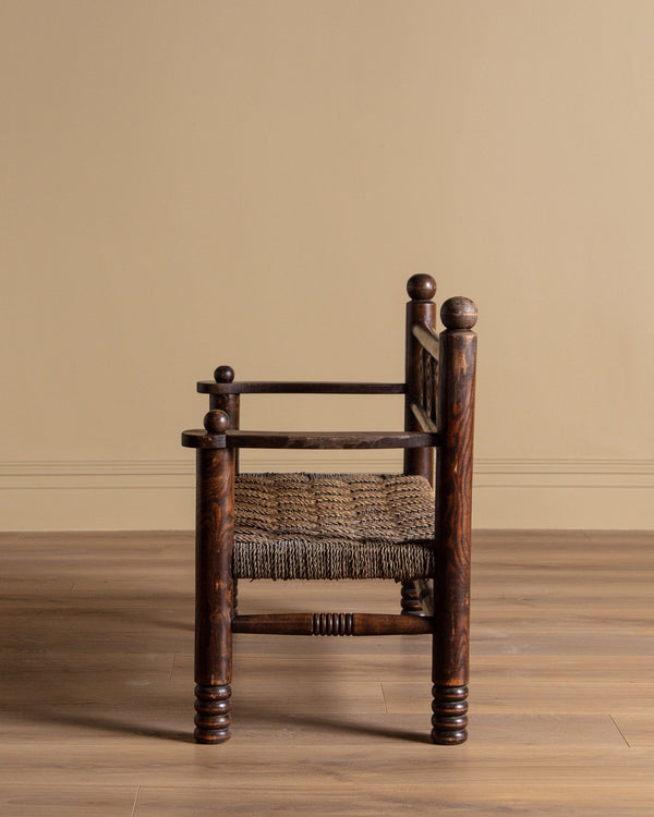 French Carved Wood & Rope Bench by Charles Dudouyt, 1940's - Lone Fox