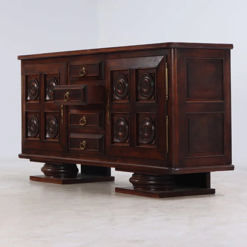 French Dark Oak Sideboard, Manner of Charles Dudouyt, 1940's - Lone Fox