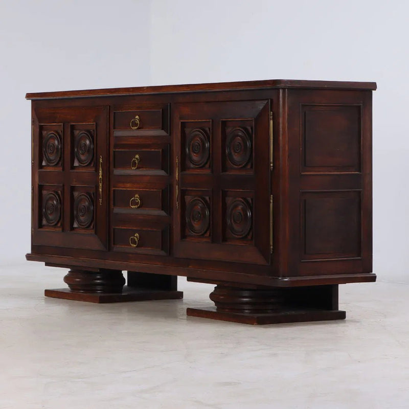 French Dark Oak Sideboard, Manner of Charles Dudouyt, 1940's - Lone Fox