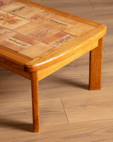 French Elm & Botanical Tile Coffee Table Manner of Capron, France, 1970's - Lone Fox