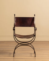 French Iron & Leather Desk and Chair Set, Manner of Jansen, 1950s - Lone Fox