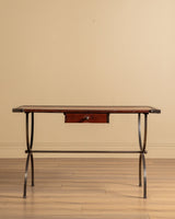 French Iron & Leather Desk and Chair Set, Manner of Jansen, 1950s - Lone Fox