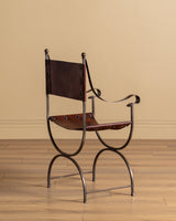French Iron & Leather Desk and Chair Set, Manner of Jansen, 1950s - Lone Fox