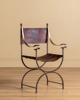 French Iron & Leather Desk and Chair Set, Manner of Jansen, 1950s - Lone Fox