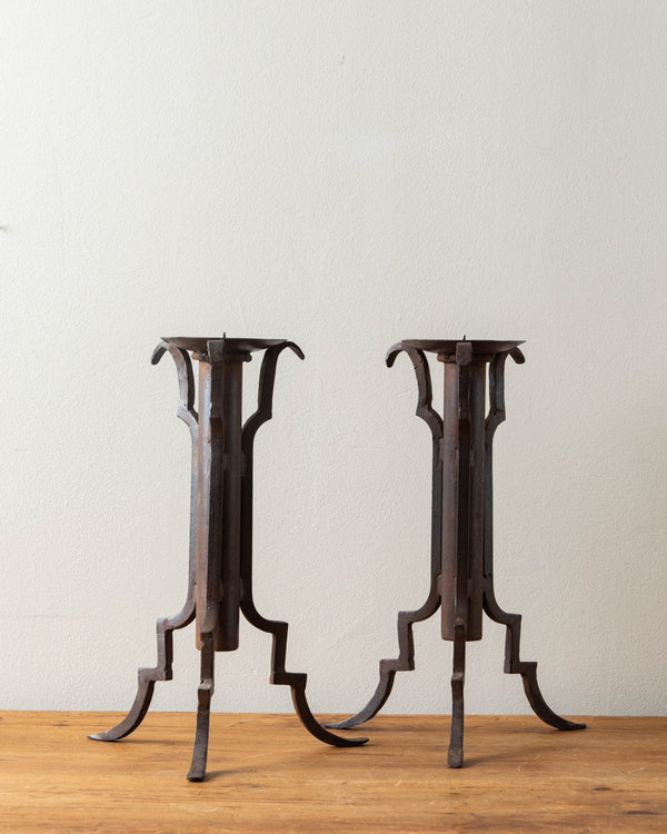 French Iron Tripod Base Pillar Holders (Pair) - Lone Fox