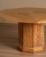 French Large Oak Octagonal Pedestal Table w/ Central Lazy Susan, 1960's - Lone Fox