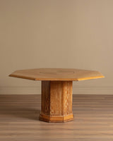 French Large Oak Octagonal Pedestal Table w/ Central Lazy Susan, 1960's - Lone Fox