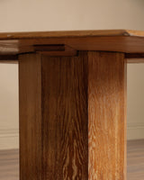 French Large Oak Octagonal Pedestal Table w/ Central Lazy Susan, 1960's - Lone Fox