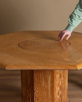 French Large Oak Octagonal Pedestal Table w/ Central Lazy Susan, 1960's - Lone Fox
