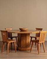 French Large Oak Octagonal Pedestal Table w/ Central Lazy Susan, 1960's - Lone Fox
