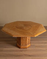 French Large Oak Octagonal Pedestal Table w/ Central Lazy Susan, 1960's - Lone Fox