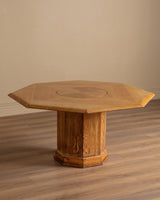 French Large Oak Octagonal Pedestal Table w/ Central Lazy Susan, 1960's - Lone Fox