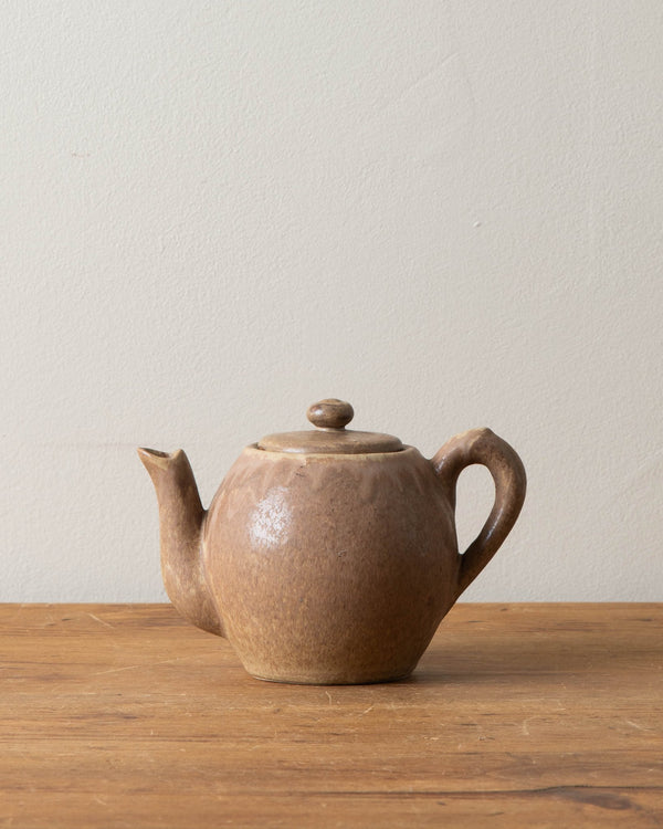 French Mauve / Taupe Stoneware Round Teapot, 1960's - Lone Fox