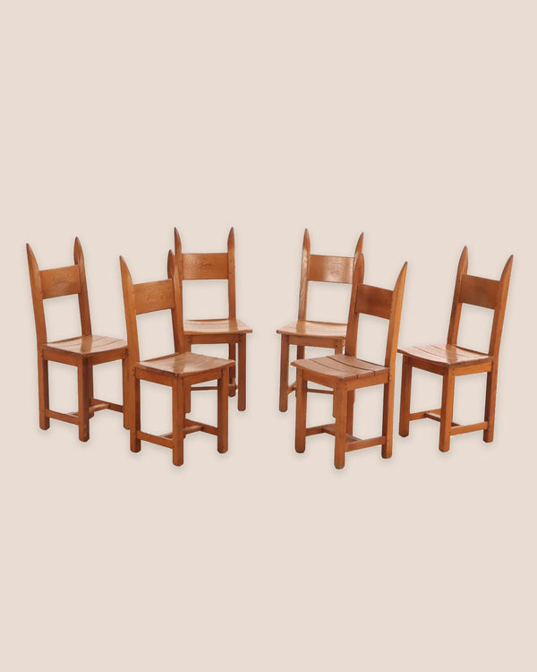 French Oak Dining Chairs from 1945 (Set of 6) - Lone Fox