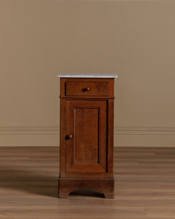 French Oak & Marble Pedestal Cabinet / Accent Table, Late 19th Century - Lone Fox