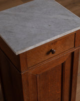 French Oak & Marble Pedestal Cabinet / Accent Table, Late 19th Century - Lone Fox